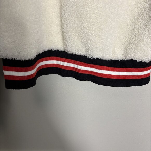 Evereve White Varsity Teddy Knit Pullover With Striped Red and Black Trim Size L - Picture 11 of 11